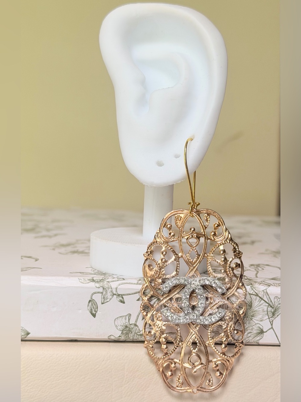 CC Gold Filigree Drop Earrings with Crystal Accents